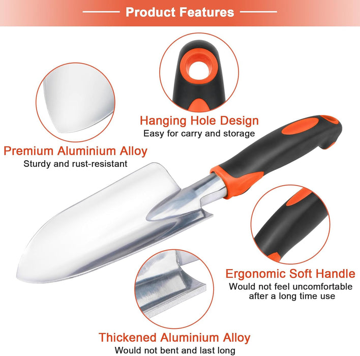 Garden Tools Set, 3 Pack Heavy Duty Gardening Tools Set Include Garden Shovel, Transplant Trowel and Hand Rake with Ergo