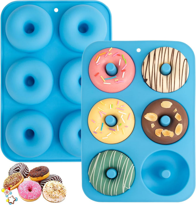 Non-Stick Silicone Donut Pan Set of 2, BPA-Free, Easy Release(Blue)