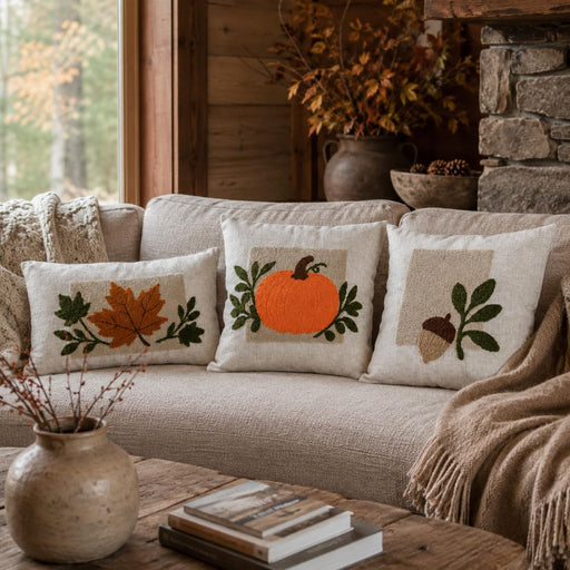 Cozy Fall 3D Acorn Embroidered Throw Pillow Cover 18x18, 1Piece