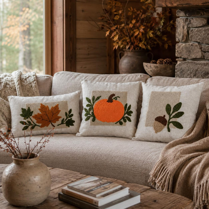 Cozy Fall 3D Acorn Embroidered Throw Pillow Cover 18x18, 1Piece
