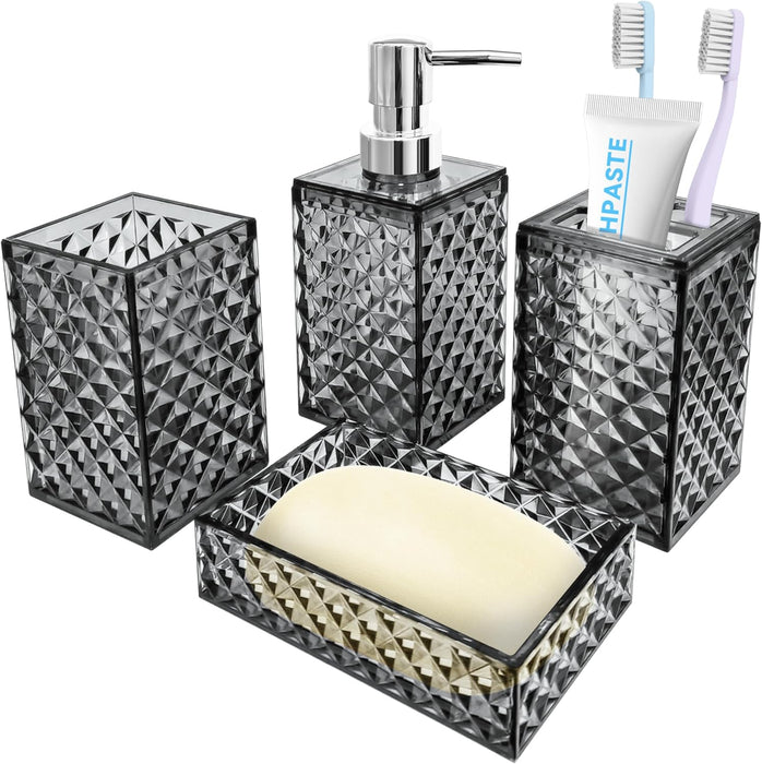 4 PCS Bathroom Accessory Set, Grey Bathroom Accessories Set
