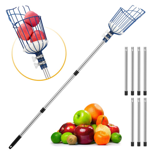 13 ft telescopic fruit picker with stainless steel pole, metal clamp and padded basket