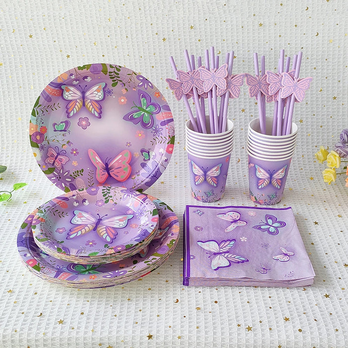 Purple Butterfly Disposable Tableware Set