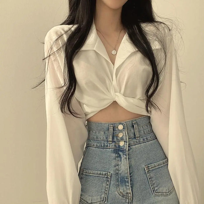 Vintage Crop Top Streetwear Style Women Blouse