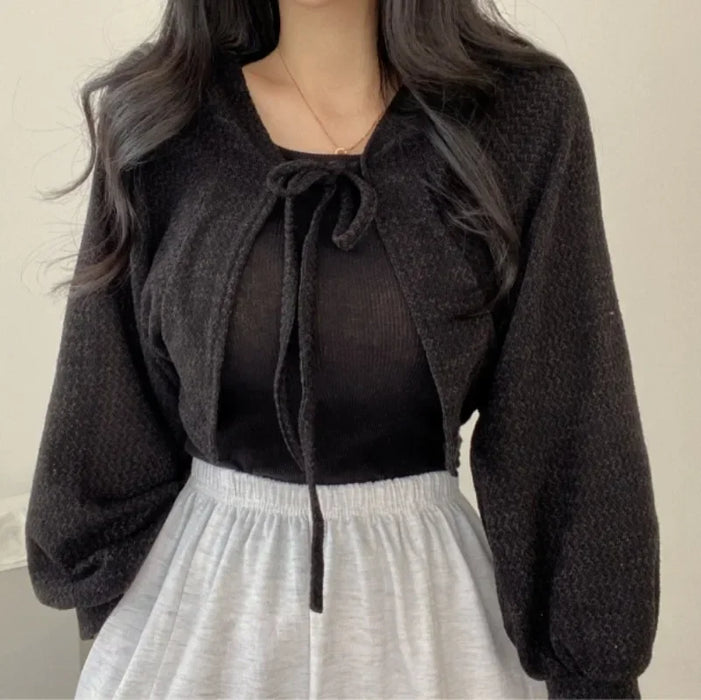 Thin White Cardigan Sunscreen Lace-up Knitted Tops