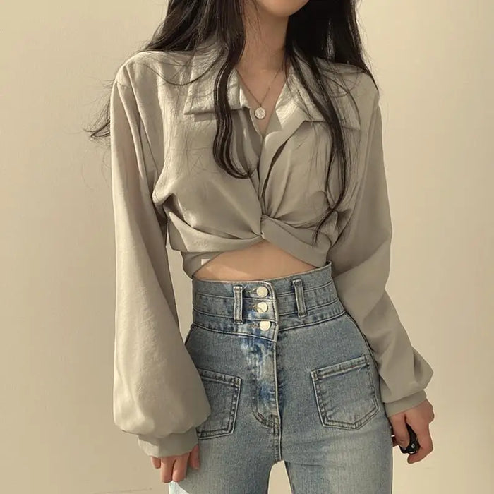 Vintage Crop Top Streetwear Style Women Blouse
