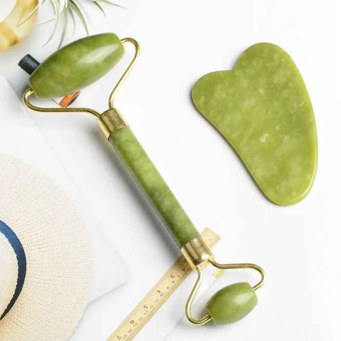 Natural Jade Roller Massager and Gua Sha Set