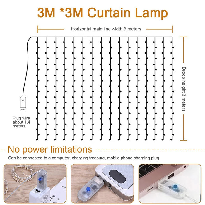 LED Curtain Garland Light String