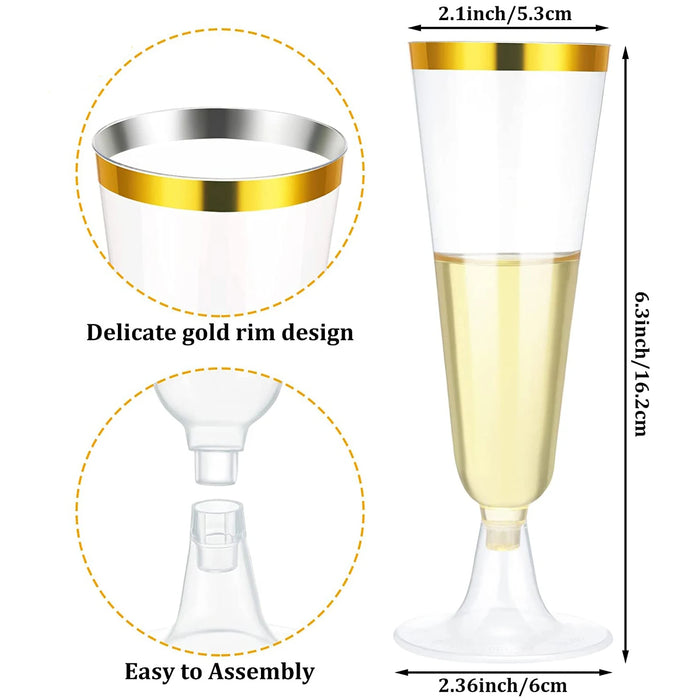 Plastic Gold Rimmed Champagne Flutes