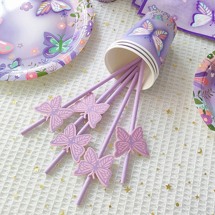 Purple Butterfly Disposable Tableware Set