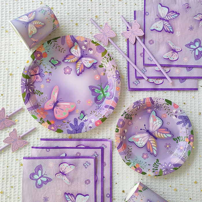 Purple Butterfly Disposable Tableware Set