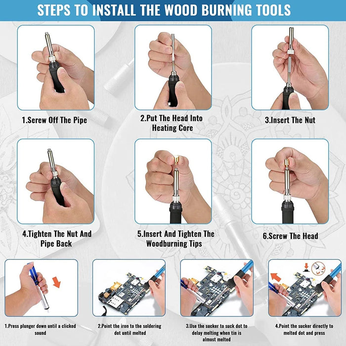 Wood Burning Carving Pyrography Pen Kit Adjustable Temperature Electric Soldering Iron Welding Wood Embossing Burning Tool EU 60