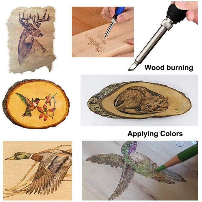 Wood Burning Carving Pyrography Pen Kit Adjustable Temperature Electric Soldering Iron Welding Wood Embossing Burning Tool EU 60