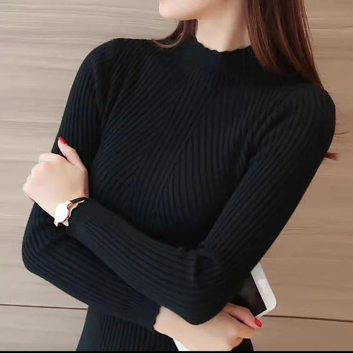 Autumn Women Mock Neck Ruffles Sweater