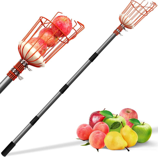 8 ft telescopic fruit picker with stainless steel pole and padded metal basket