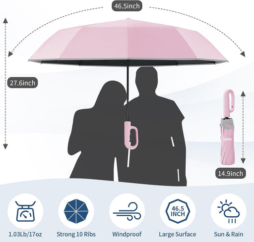 Travel Umbrella with UV Sun Protection, Large Rain Umbrellas