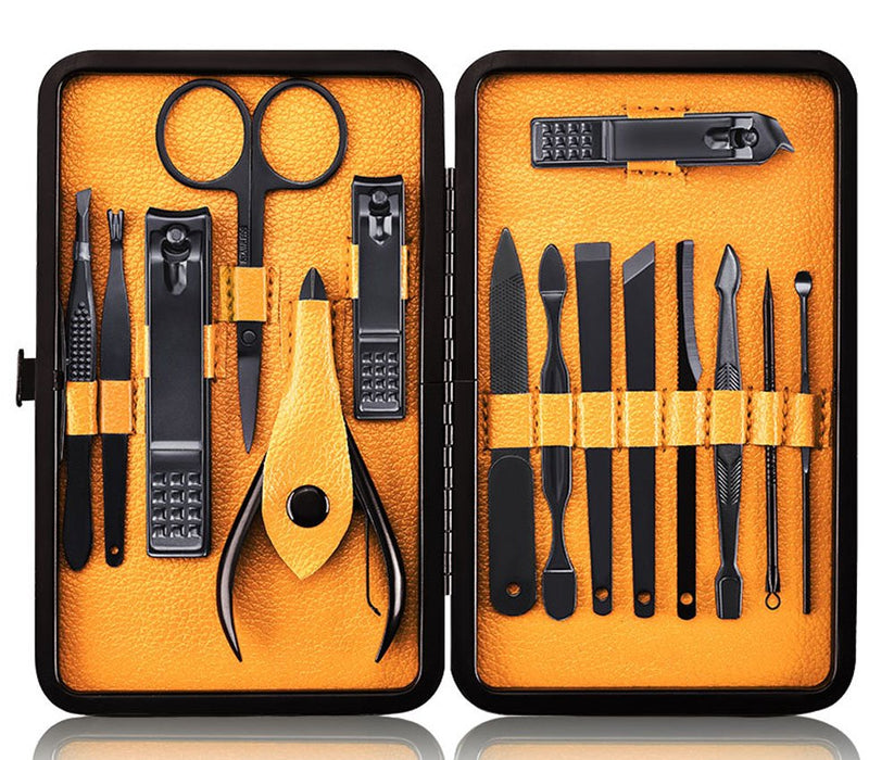 Professional Stainless Steel Nail Clipper Travel & Grooming Kit Nail Tools Manicure & Pedicure Set of 15pcs with Luxurio