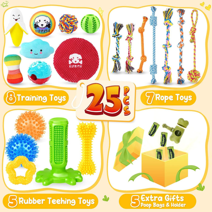 25 Pack Various Dog/Puppy Toys Set for Small & Medium Dogs