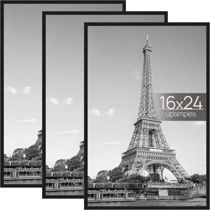 16x24 Poster Frame, Easy Slide-In Assembly, Black, 3 Pack