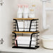 2 Pack Stackable Storage Laundry Kitchen Organizers, Wall Mount Trash Bag Holder with Bamboo Top and Garbage Bag Dispens