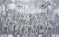 Silver Happy Birthday Balloons Banner Sign Mylar letter Party Decoration