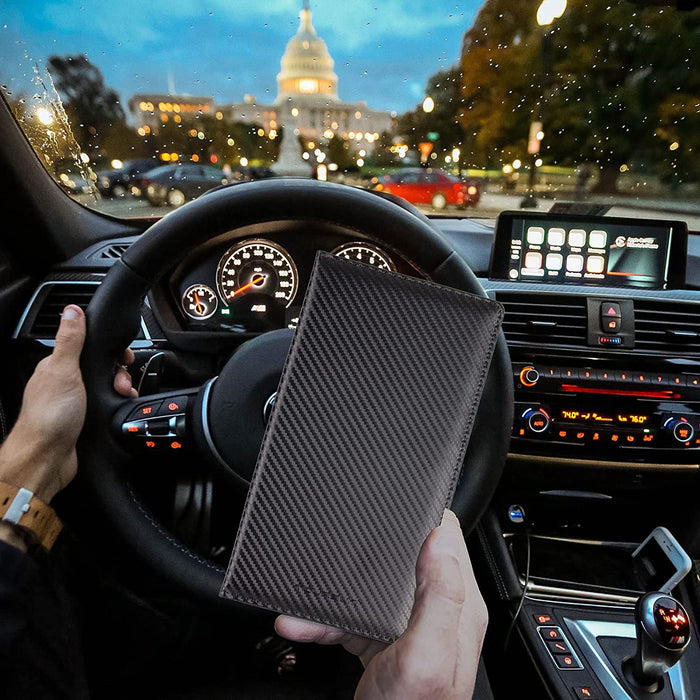 Car Registration & Insurance Card Holder, Carbon Fiber Black