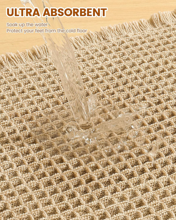Waffle Bath Mat 30X20, Extra Soft Absorbent Bathroom Rugs, Brown