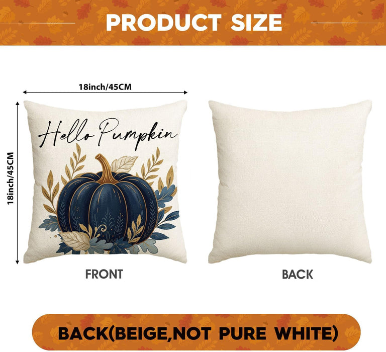 Fall Hello Pumpkin Blue Pillow Covers 18x18 Inch Set of 4