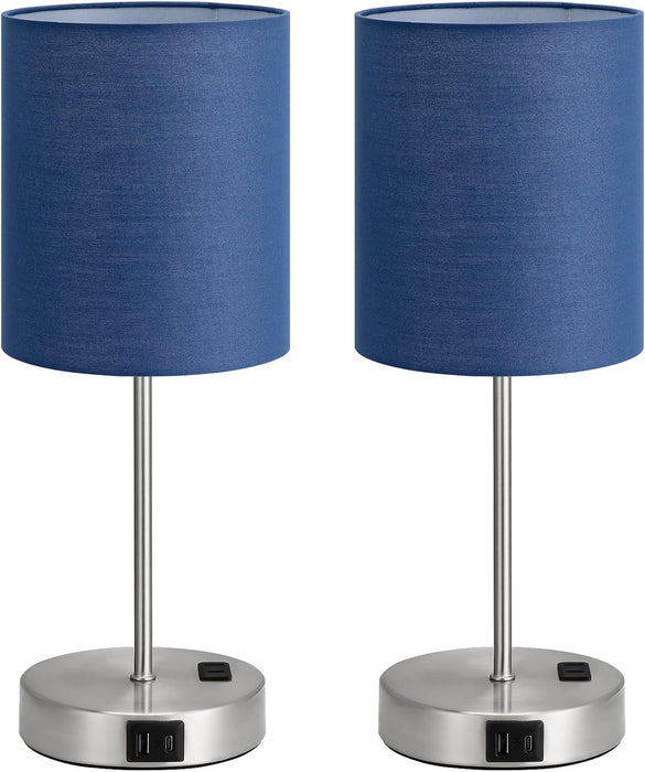 Touch Lamps for Bedroom Set of 2 - Dimmable, USB C+A, AC Outlet
