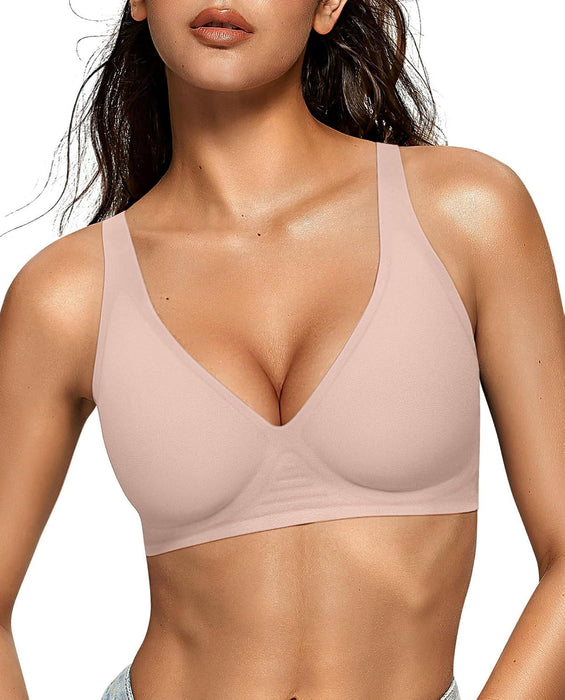 Womens Jelly Bras Wireless Deep V Bralette Comfy Push Up Tshirt Bras