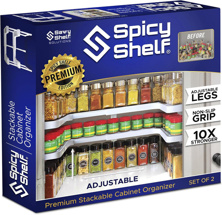 3.0 - Expandable 2 Tiered Spice Rack Organizer for Cabinet & Pantry - Kitchen Seasoning Organizer - Cabinet Spice Racks 