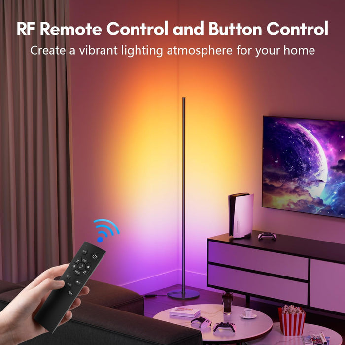 Bright LED RGB+IC Corner Floor Lamp with App, Remote Control Obsidian Black