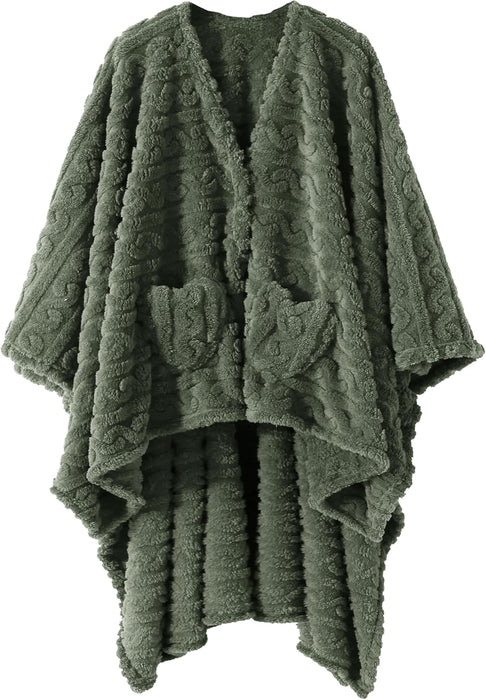 Wearable Blanket Poncho Cape Wrap for Adult, Cozy Sherpa Fleece Pocketed Shawl TV Throw Blankets for Office and Lounge,G