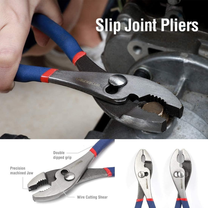 Large Pliers & Wrench Set 6-Piece (10" Water Pump, 10" Slip Joint, 8" Long Nose, 8" Linesman, 6" Diagonal, 8" Adjustable Wrench) for DIY & Home Use, W001329A