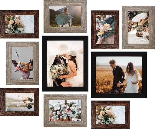 Picture Frames Collage Wall Decor 10-Pack, Gallery Wall Frame Set with 8x10 5x7 4x6 Frames in 3 Different Finishes