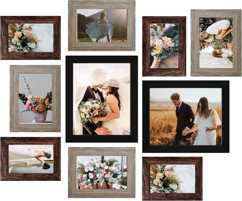 Picture Frames Collage Wall Decor 10-Pack, Gallery Wall Frame Set with 8x10 5x7 4x6 Frames in 3 Different Finishes