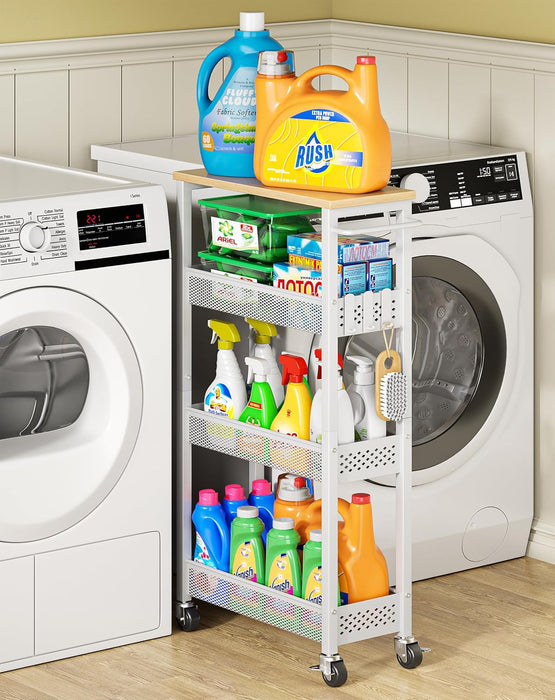 Slim Laundry Room Organization Cart with Upgraded Metal Hub Casters