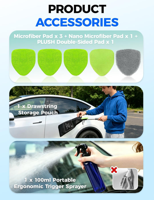 XINDELL Interior Windshield Cleaner Tool – Car Interior Window Cleaning Kit with Extendable Handle & 4 Microfiber Pads, 