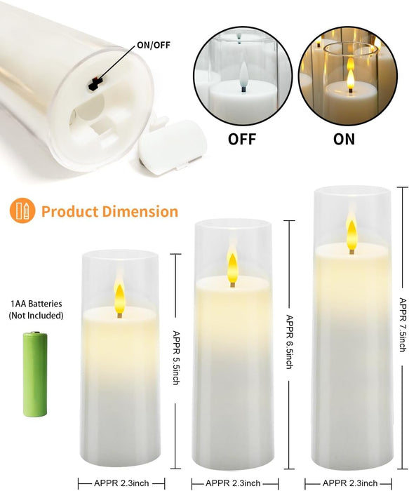 Flickering Flameless Candles Battery Operated with Remote and 2/4/6/8 H Timer Acrylic Led Pillar Candles Pack of 9 (appr D2.3"xH5.5"6.5"7.5")with Realistic 3D Wick Candles for Home Decor(White)