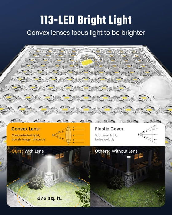 Solar Outside Lights with 113 Bright LEDs 7000K with 16ft Cable