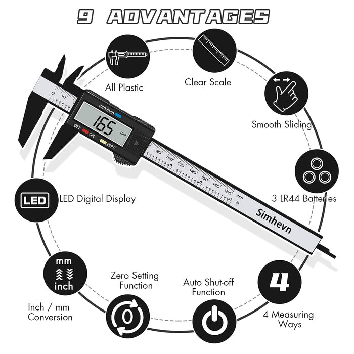 Digital Caliper,0-6 inch/150 mm,inch and Millimeter Conversion,LCD Screen