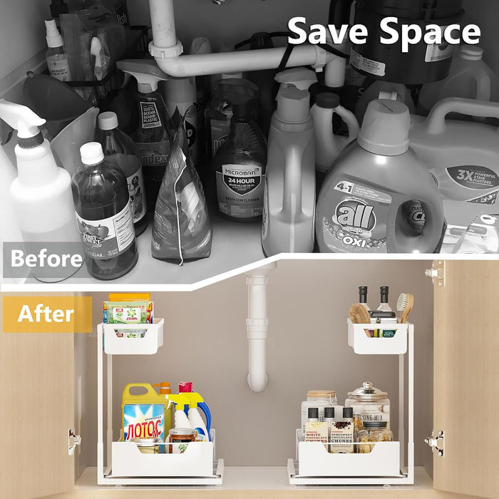 Under Kitchen Sink Organizers and Storage, White, 2 Pack