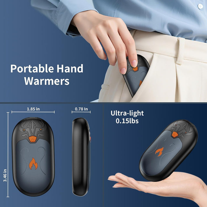Hand Warmers Rechargeable 2 Pack, 2-in-1 Magnetic Electric Hand Warmer, 3 Heat Settings, Up to 24H, USB-C Reusable Portable Pocket Heater for Camping, Hunting, Golf, Skiing, Fishing