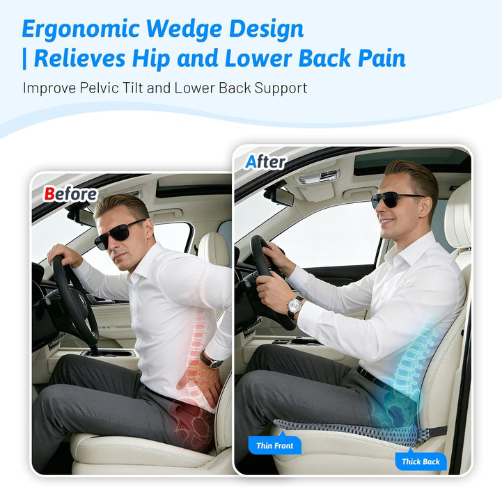 Wedge Car Seat Cushion for Driving for Better Visibility & Sciatica Relief