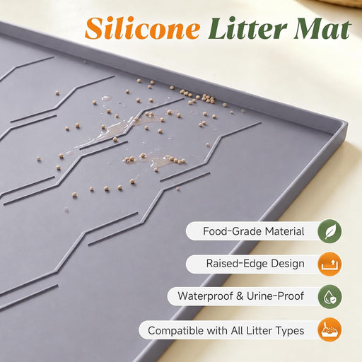 Silicone Cat Litter Mat 34" x 22", Large Litter Trapping Mat, Gray