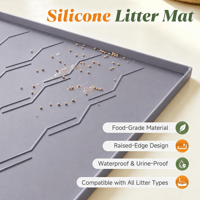 Silicone Cat Litter Mat 34" x 22", Large Litter Trapping Mat, Gray