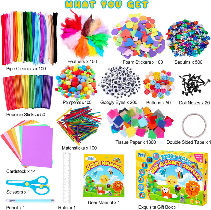 3200+ Pcs Arts and Crafts Supplies for Kids, All in One Craft Kits