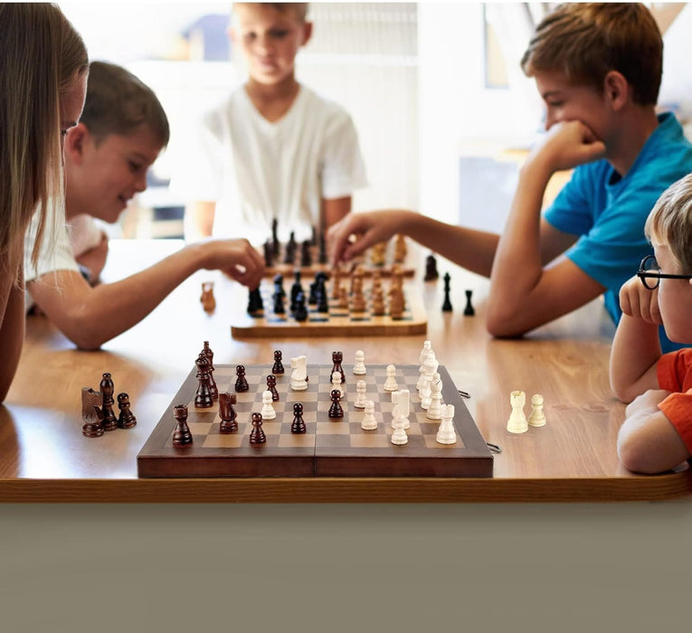 Magnetic Wooden Chess Set for Adults Kids 15'' Chess Board with Handmade Pieces, Folding Portable Travel Unique Chess Se