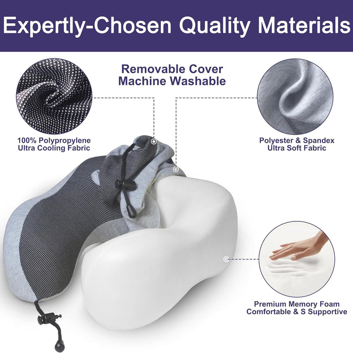 Neck Pillow for Traveling, Upgraded Travel Neck Pillow for Airplane 100% Pure Memory Foam Travel Pillow for Flight Headr