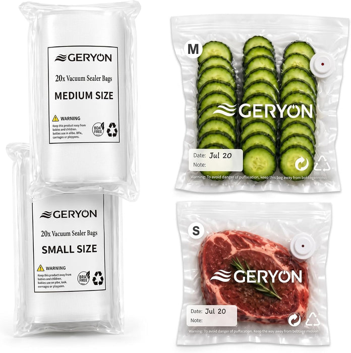 Vacuum Sealer Bags for Food, 40 Pack Reusable Vacuum Seal Bags with Air Valve, BPA-Free Food Vacuum Seal Bags Compatible with Handheld Vacuum Sealer for Sous Vide, Meal Prep and Freezer Storage